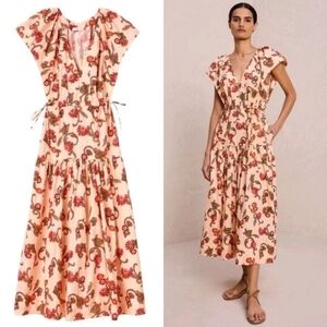 A.L.C Deep V Floral Midi Side Tie Dress